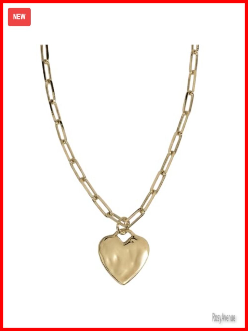 Chunky Heart Pendant Necklace Waterproof Silver Stainless Steel 18in